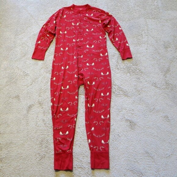 J. Crew Knit Goods Union Suit Long John Pajamas Red Antlers Jersey Men's Small - Picture 1 of 4